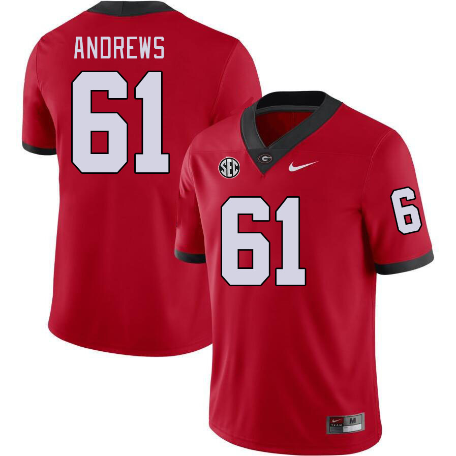 #61 David Andrews Georgia Bulldogs Jerseys Football Stitched-Red